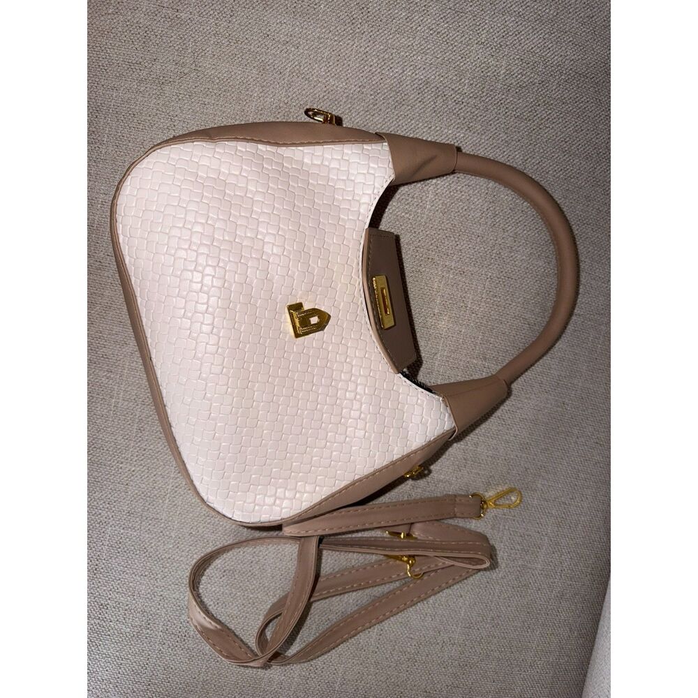 Cream & Taupe Women’s Handbag – Textured Shoulder Crossbody Bag – New
